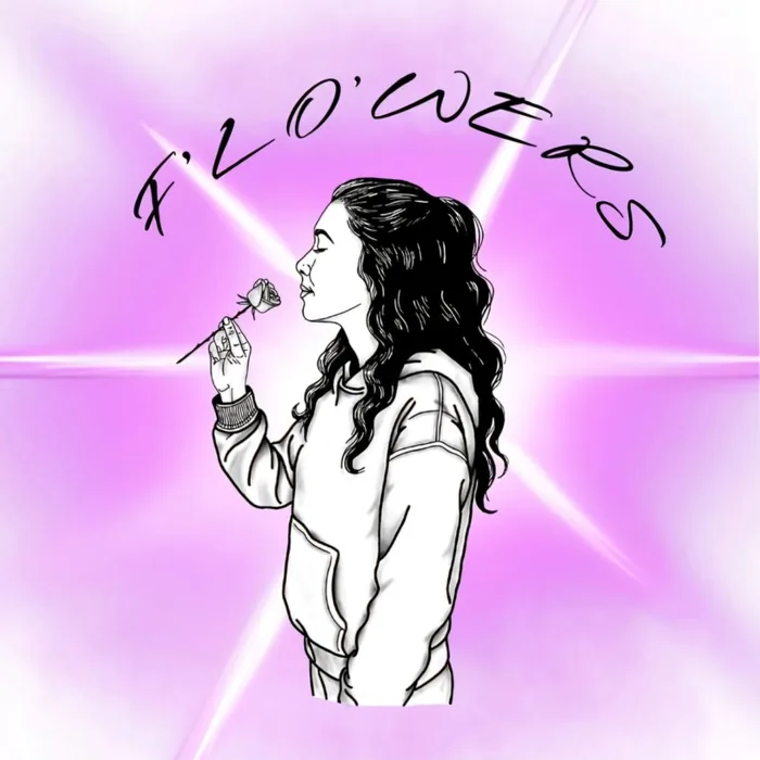 Logo F'LO'WERS : illustration d'une femme qui respire une rose